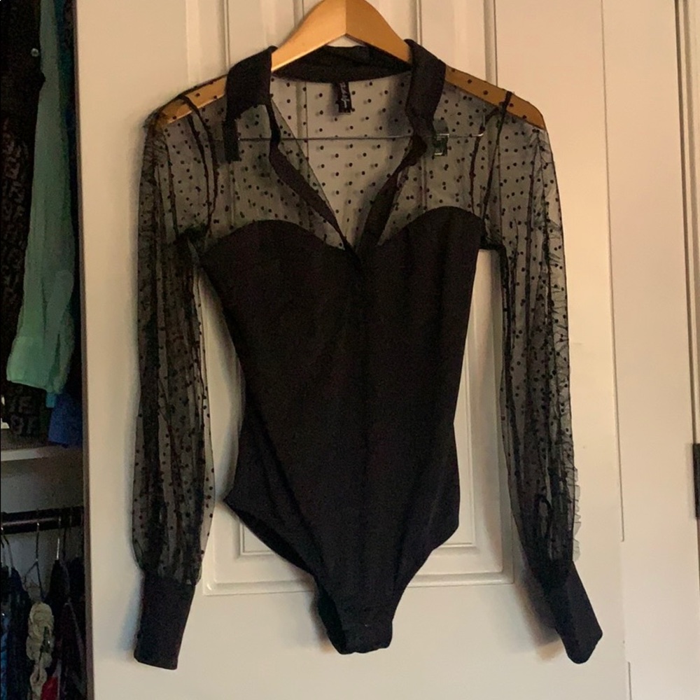 Thistle & Spire black lace bodysuit blouse XS